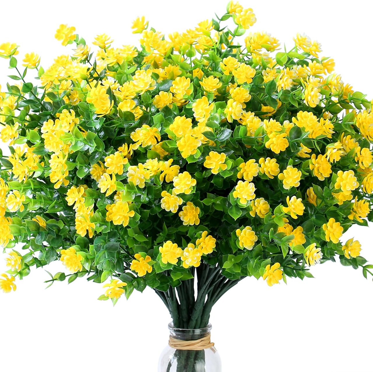 8 Bundles Yellow Artificial Flowers Outdoor Fake Flower Plastic (Yellow) 9"D x 9"W x 14"H
